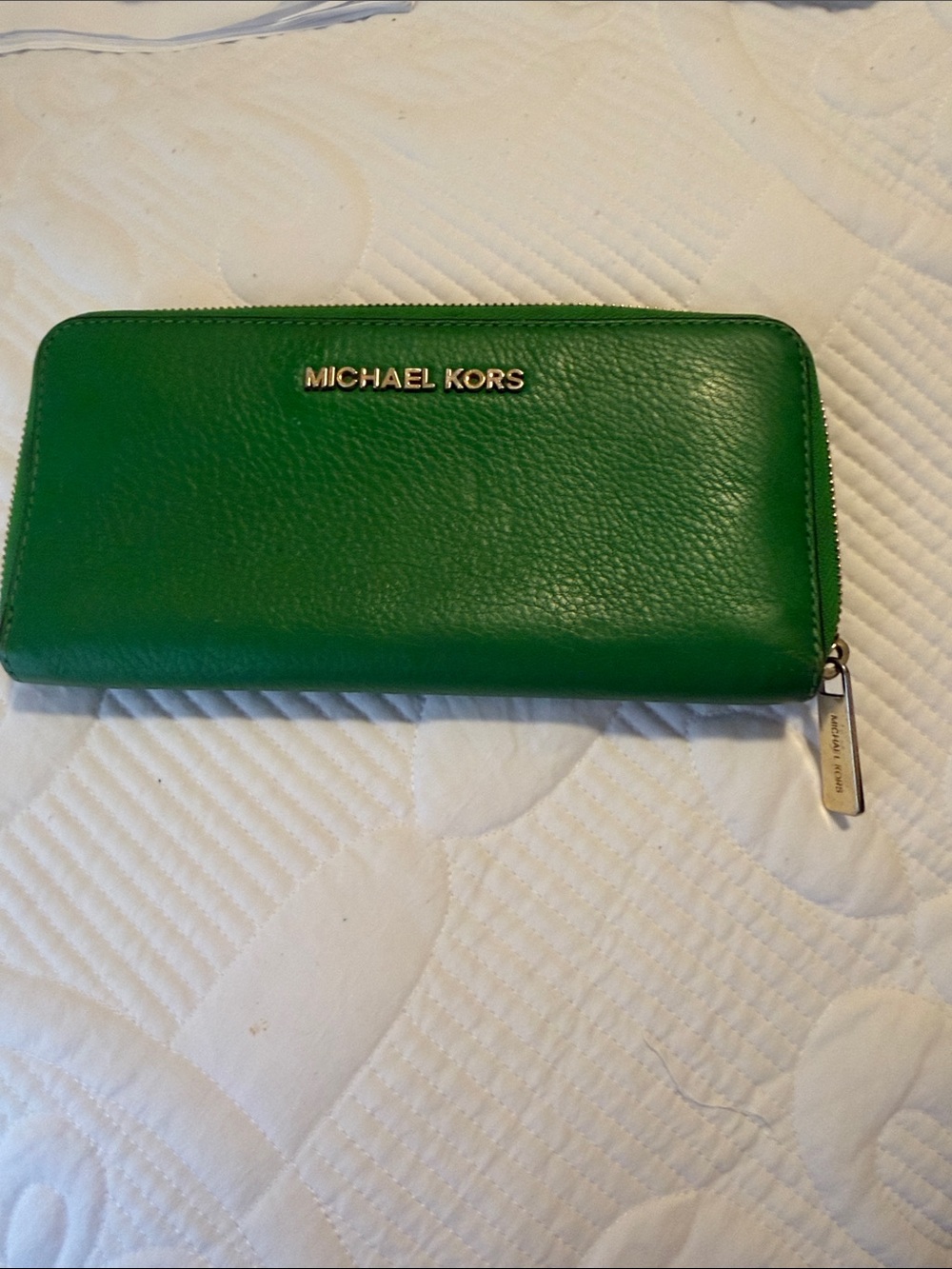 Michael Kors Pebbled Leather Continental Zip Around Wallet Kelly Green